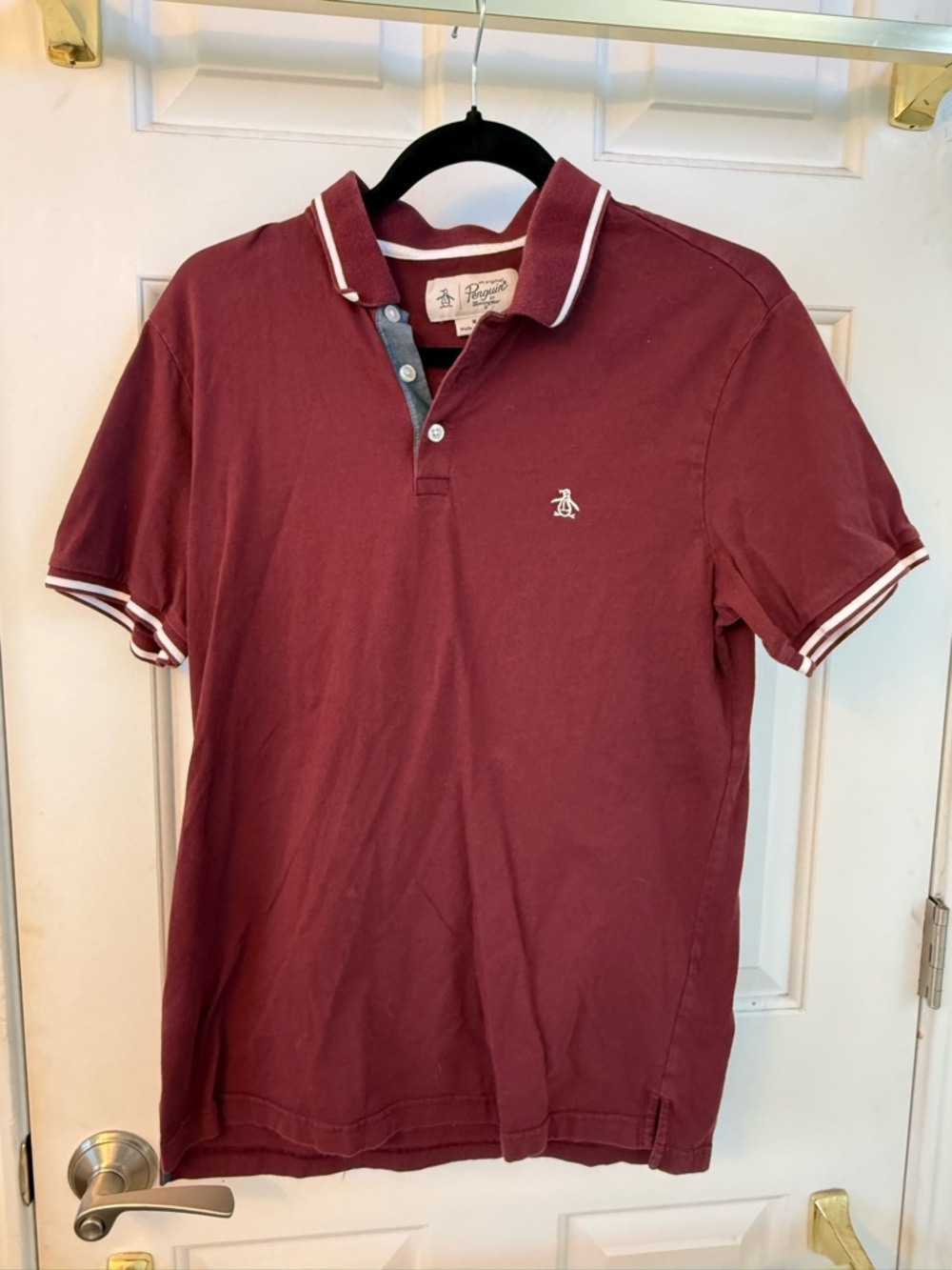 Original Penguin Men's Maroon Polo with Contrast Trim